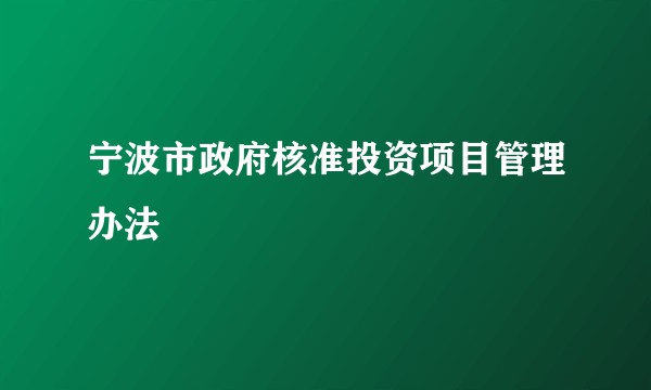 宁波市政府核准投资项目管理办法