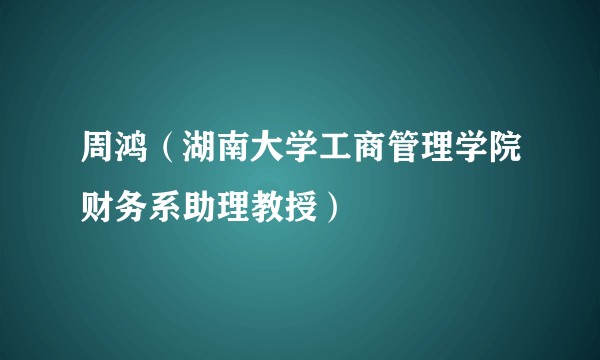 周鸿（湖南大学工商管理学院财务系助理教授）