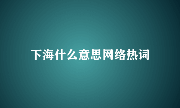 下海什么意思网络热词