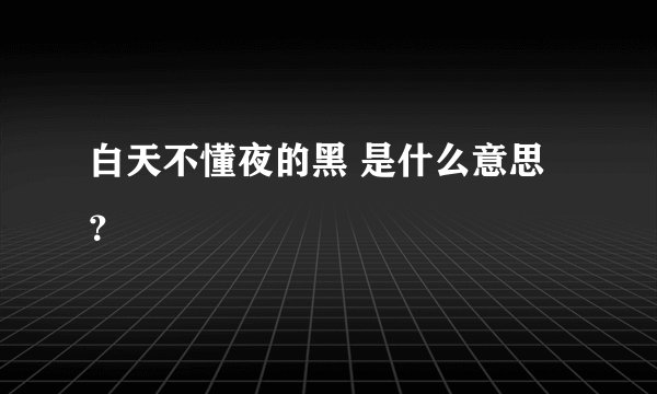 白天不懂夜的黑 是什么意思?