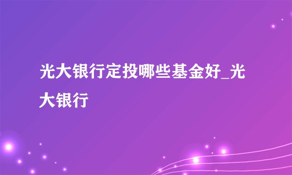 光大银行定投哪些基金好_光大银行