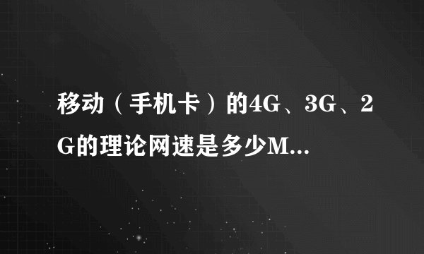 移动(手机卡)的4G、3G、2G的理论网速是多少Mbps?请问是怎么换算的?谢谢