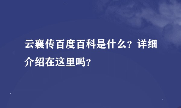 云襄传百度百科是什么？详细介绍在这里吗？