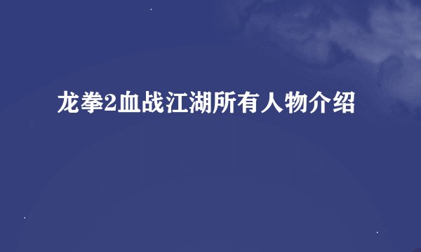 龙拳2血战江湖所有人物介绍