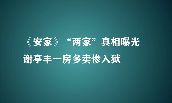 《安家》“两家”真相曝光 谢亭丰一房多卖惨入狱