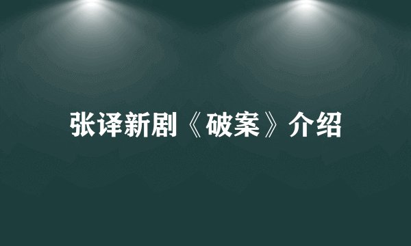 张译新剧《破案》介绍