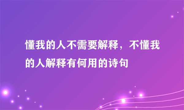 懂我的人不需要解释，不懂我的人解释有何用的诗句