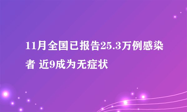 11月全国已报告25.3万例感染者 近9成为无症状