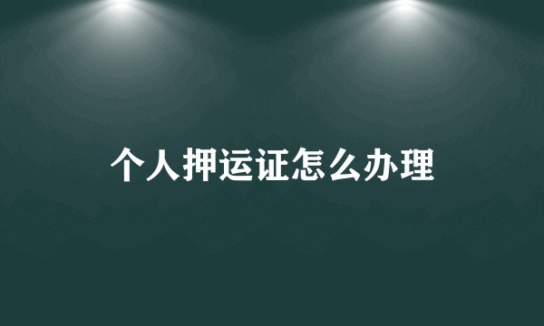 个人押运证怎么办理