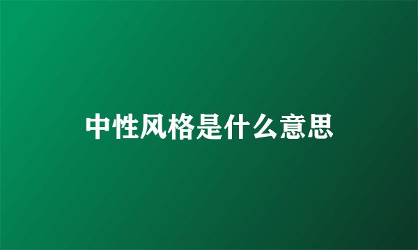 中性风格是什么意思