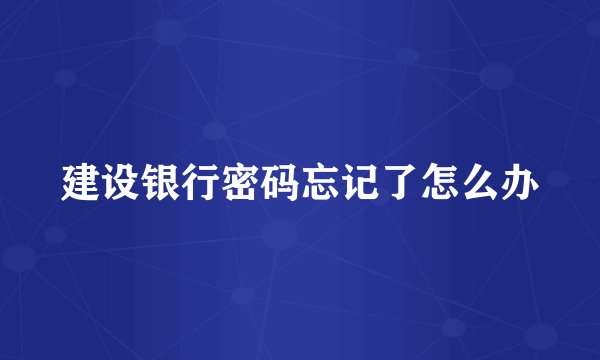 建设银行密码忘记了怎么办