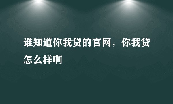 谁知道你我贷的官网，你我贷怎么样啊