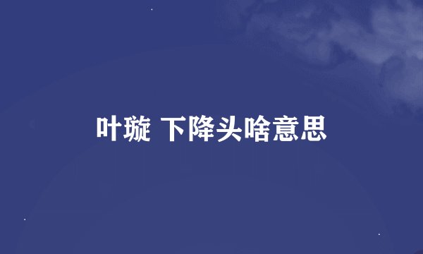 叶璇 下降头啥意思