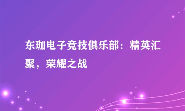 东珈电子竞技俱乐部：精英汇聚，荣耀之战