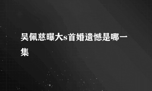 吴佩慈曝大s首婚遗憾是哪一集