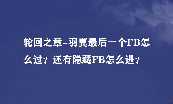 轮回之章-羽翼最后一个FB怎么过？还有隐藏FB怎么进？
