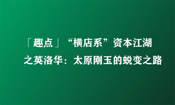 「趣点」“横店系”资本江湖之英洛华：太原刚玉的蜕变之路
