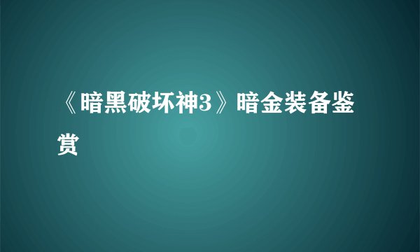 《暗黑破坏神3》暗金装备鉴赏