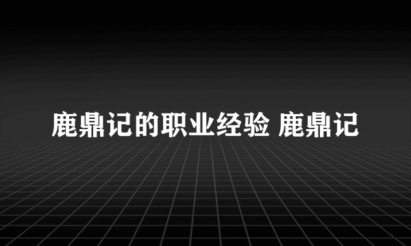 鹿鼎记的职业经验 鹿鼎记
