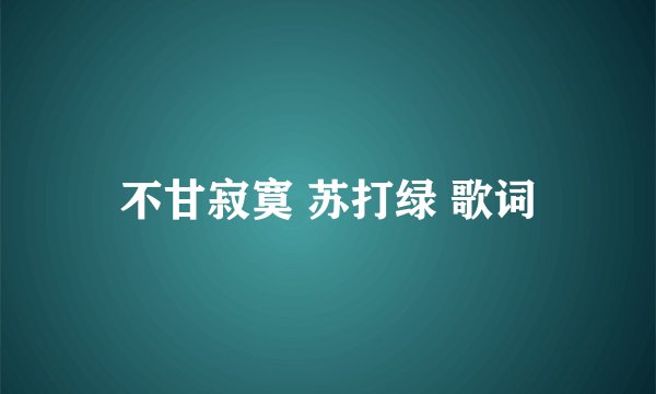 不甘寂寞 苏打绿 歌词