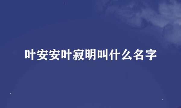 叶安安叶寂明叫什么名字
