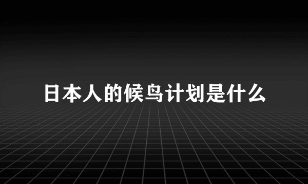 日本人的候鸟计划是什么