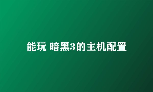 能玩 暗黑3的主机配置