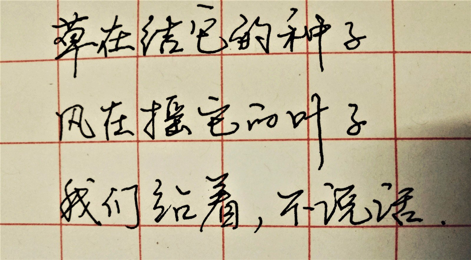 草在结它的子、风在摇它的叶 我们、不说话站着就十分美好是顾城哪首诗?p