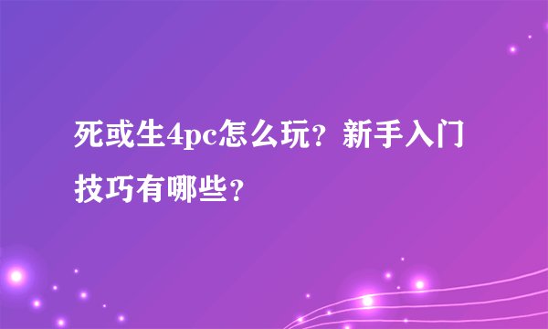 死或生4pc怎么玩?新手入门技巧有哪些?