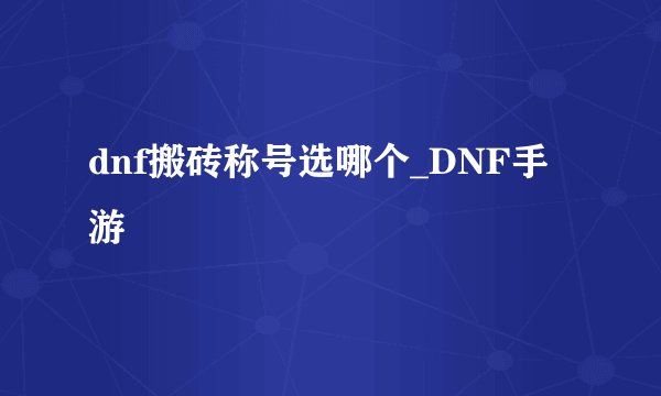dnf搬砖称号选哪个_DNF手游