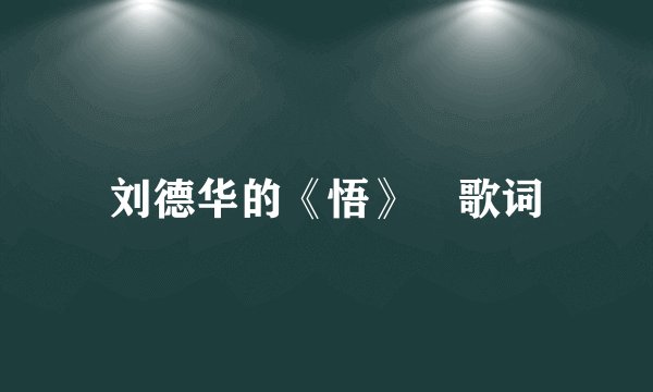 刘德华的《悟》 歌词