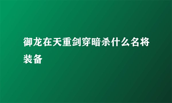 御龙在天重剑穿暗杀什么名将装备