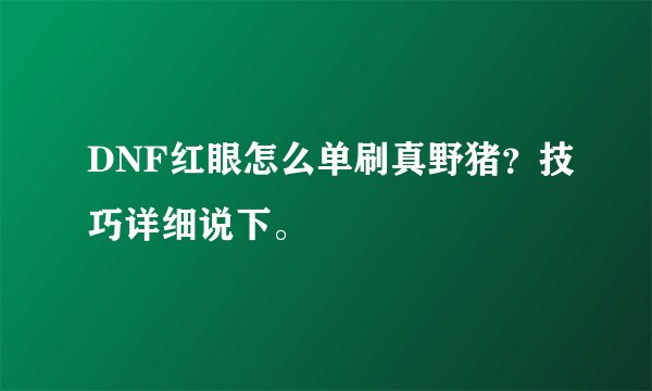 DNF红眼怎么单刷真野猪？技巧详细说下。