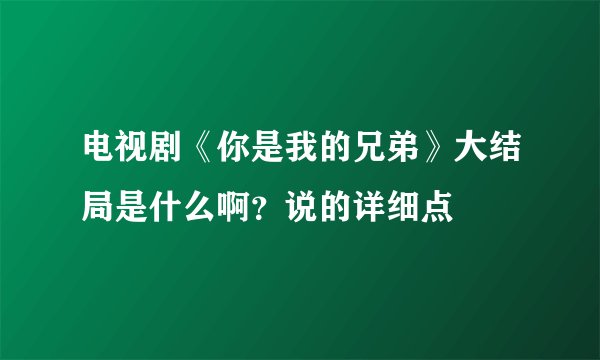 电视剧《你是我的兄弟》大结局是什么啊？说的详细点