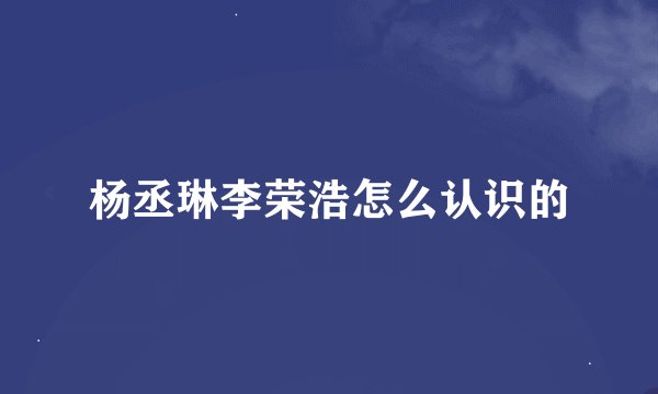 杨丞琳李荣浩怎么认识的