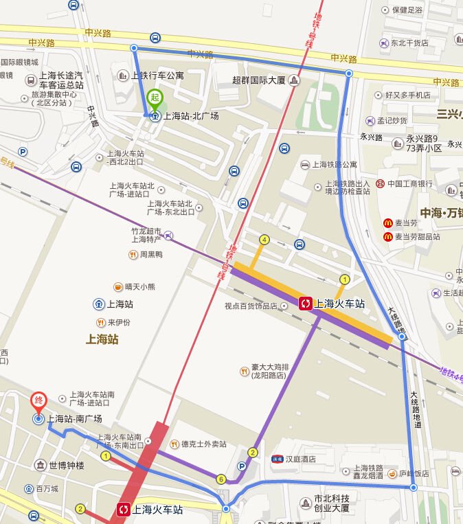 从上海火车站北广场到南广场步走怎么走