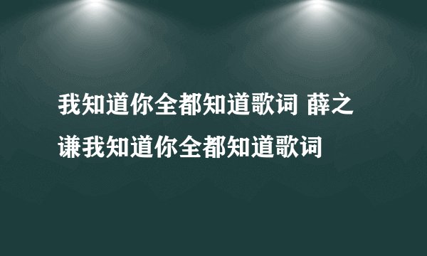 我知道你全都知道歌词 薛之谦我知道你全都知道歌词