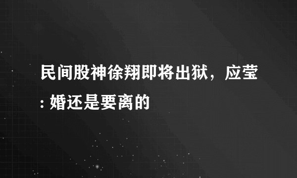 民间股神徐翔即将出狱，应莹: 婚还是要离的