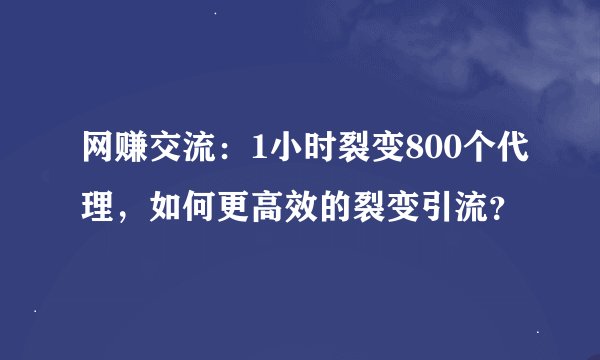 网赚交流：1小时裂变800个代理，如何更高效的裂变引流？