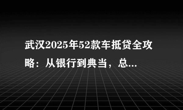 武汉2025年52款车抵贷全攻略：从银行到典当，总有一款适合你（附征信适配指南）