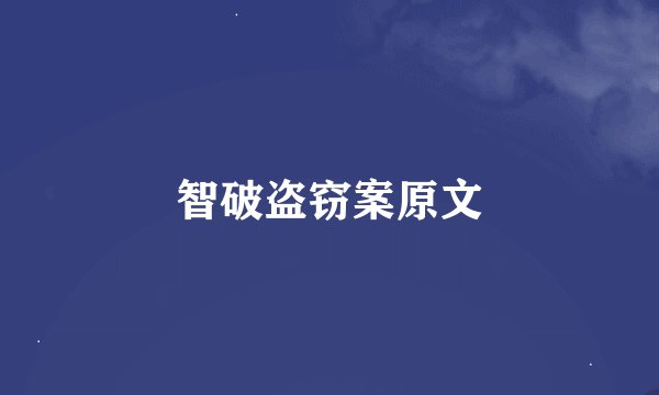 智破盗窃案原文