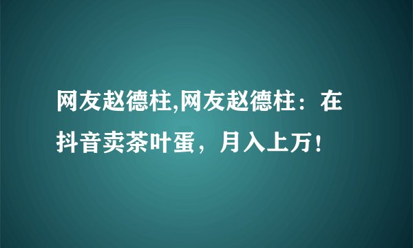 网友赵德柱,网友赵德柱：在抖音卖茶叶蛋，月入上万！
