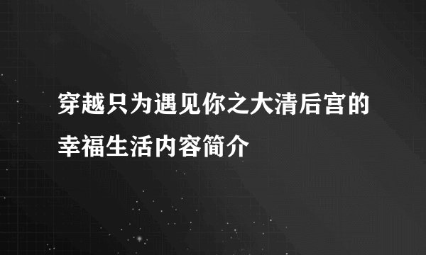 穿越只为遇见你之大清后宫的幸福生活内容简介