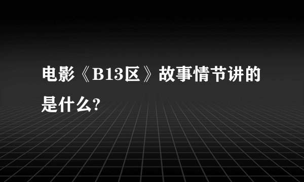 电影《B13区》故事情节讲的是什么?