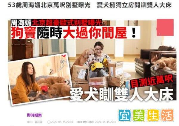 54岁周海媚晒爱宠,至今单身与八只狗为伴,其中一条已18岁高龄