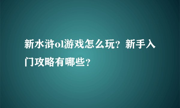 新水浒ol游戏怎么玩？新手入门攻略有哪些？