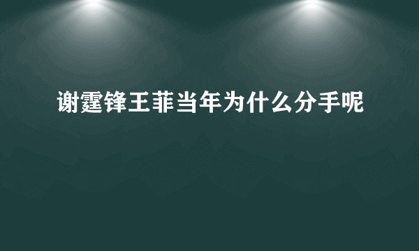 谢霆锋王菲当年为什么分手呢