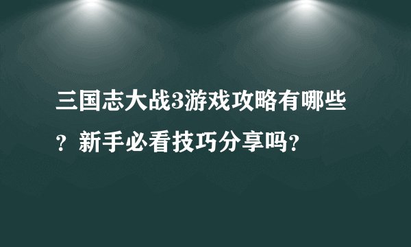 三国志大战3游戏攻略有哪些？新手必看技巧分享吗？