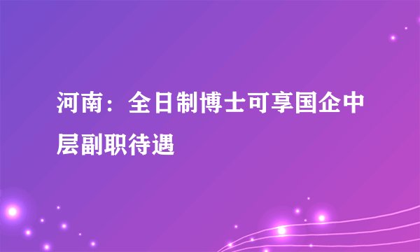 河南：全日制博士可享国企中层副职待遇