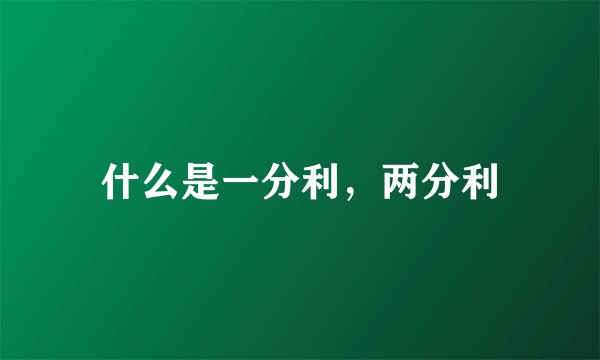 什么是一分利，两分利